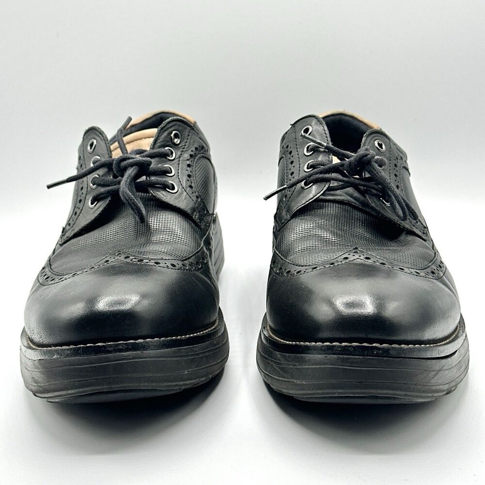 GDefy Dress Shoes Oxford Mens Size 10 Black Leather Brogue Wing Tip Comfort - Picture 2 of 13